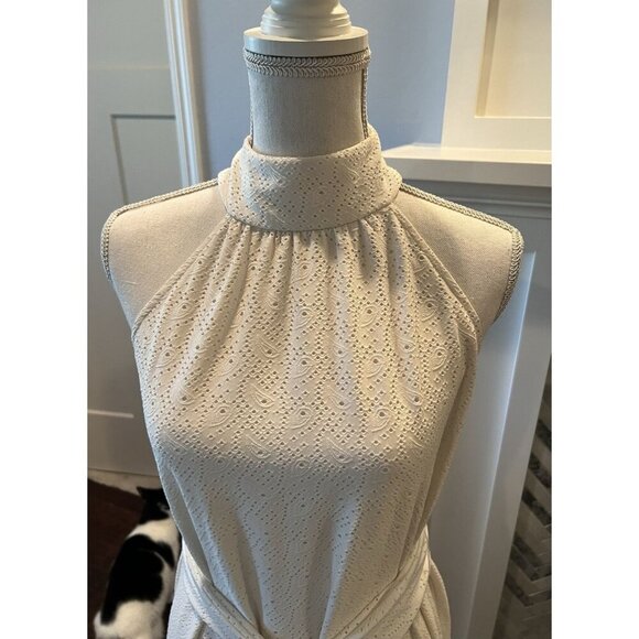 Michael Michael Kors Creamy White Eyelet Flowy Halter Neck Dress Size M - Picture 2 of 10
